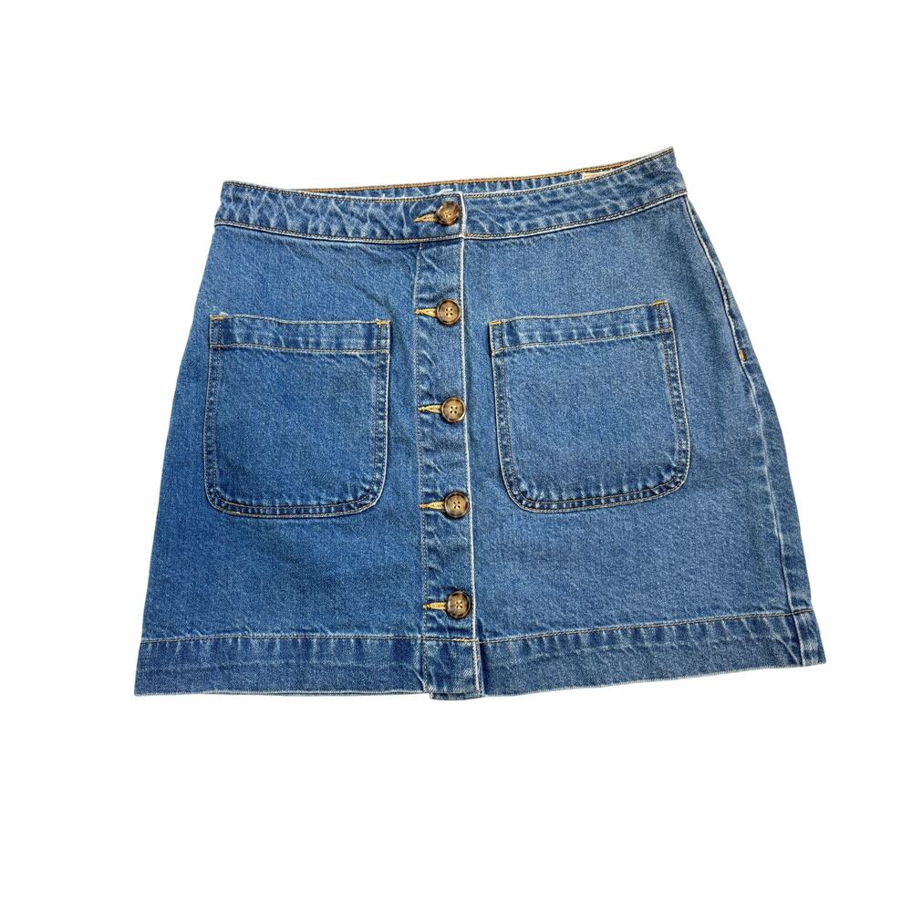Free People  Denim Mini Skirt Button Front 28 Boho Western Festival Casual